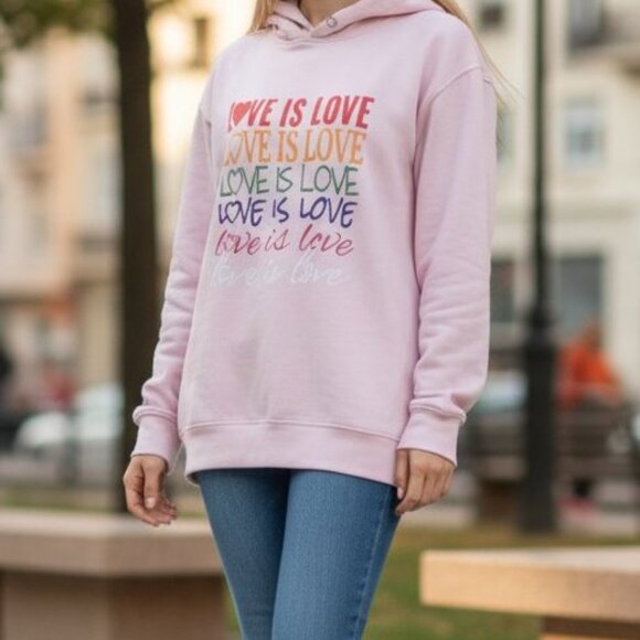 FEELING PROUD Pink Love is Love Hooded Pullover Sweatshirt Hoodie Ladies SMALL - Picture 6 of 6